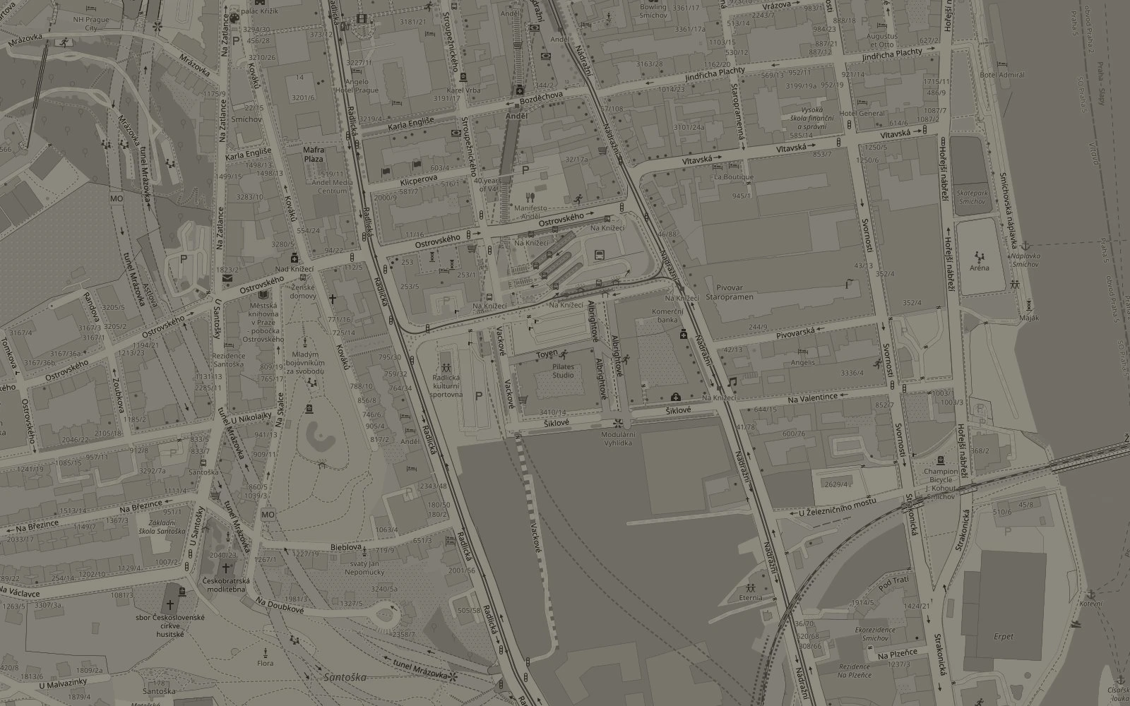 Mapa okolí: Toyen 3410/3, Praha 5 (Smíchov, u Anděla)